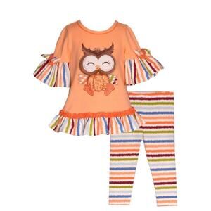 🎉Bonnie Jean Girls Owl Applique Tunic Top and Leggings 2 Pc Set- Size 5